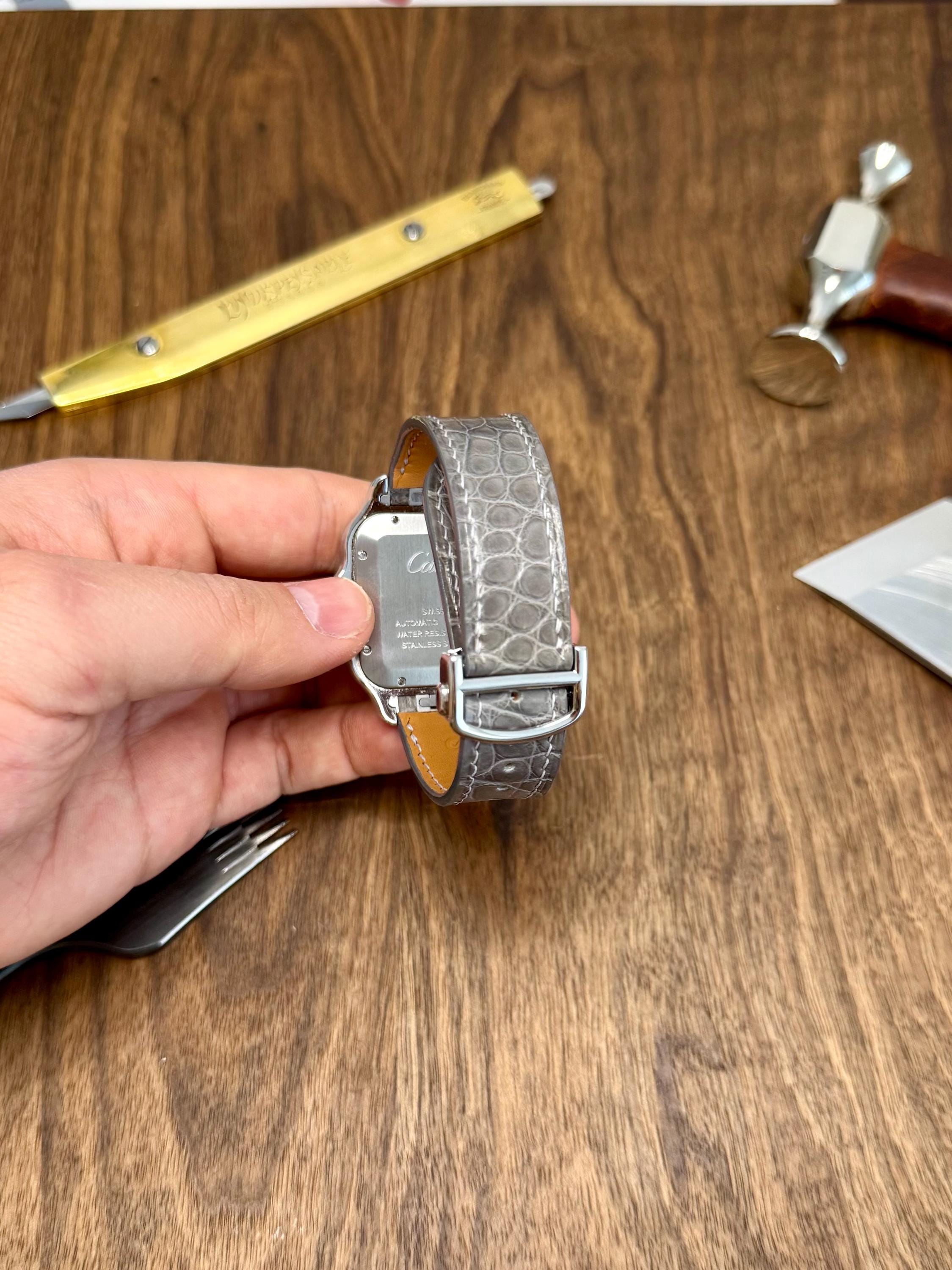 Cartier Santos Leather Strap WSSA (Medium & Large) – Quick Release Compatible Shiny Alligator Leather