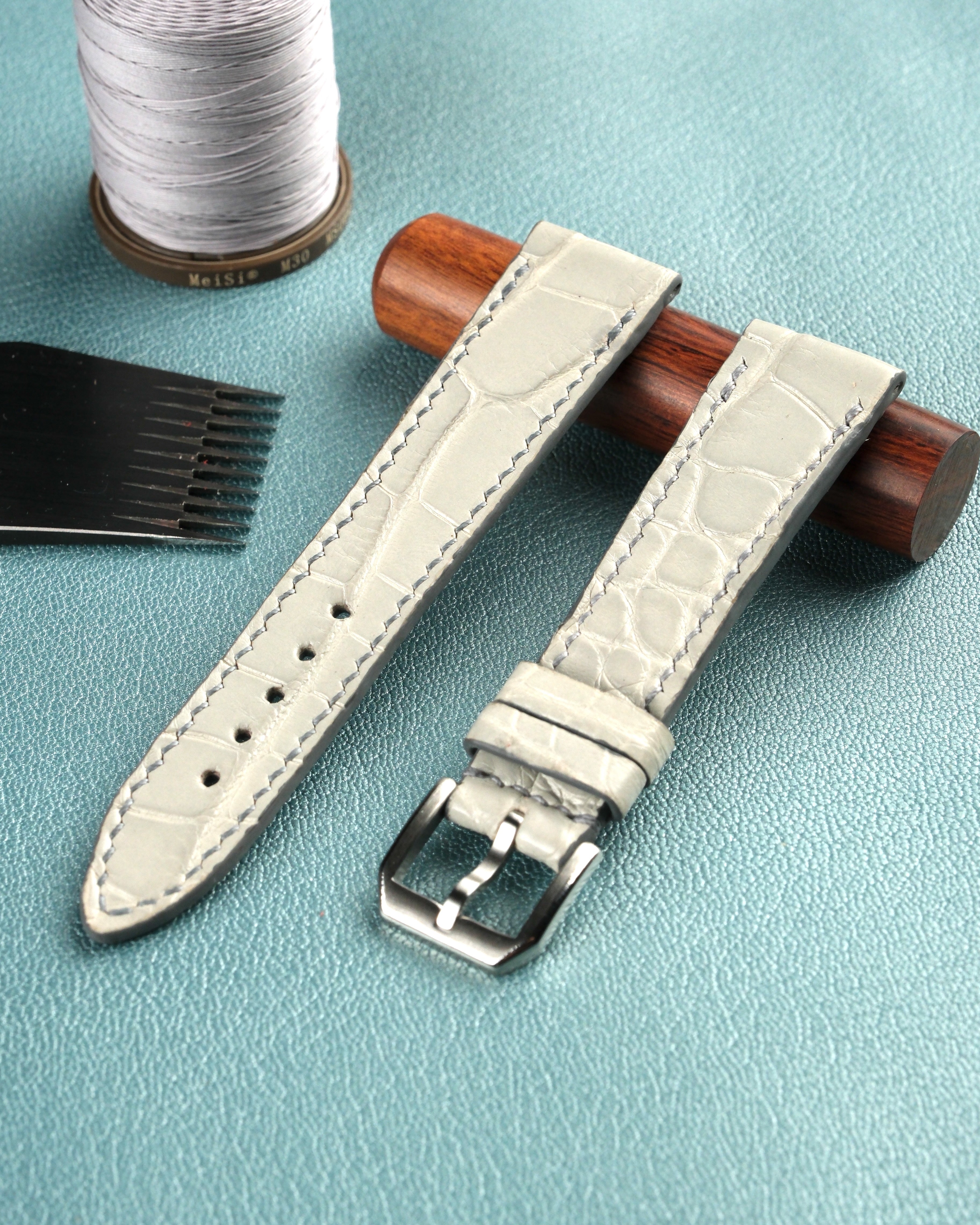 Bespoke Cartier Tank Leather Watch Strap – Handmade Matte Alligator Leather Strap