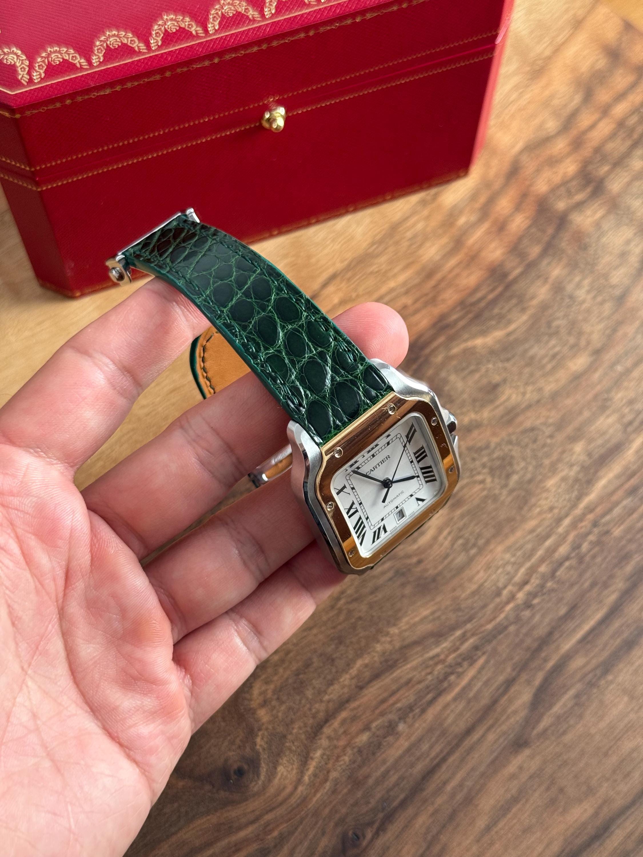 Cartier Santos Leather Strap WSSA (Medium & Large) – Quick Release Compatible Shiny Alligator Leather