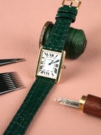 Bespoke Cartier Tank Leather Watch Strap – Handmade Matte Alligator Leather Strap