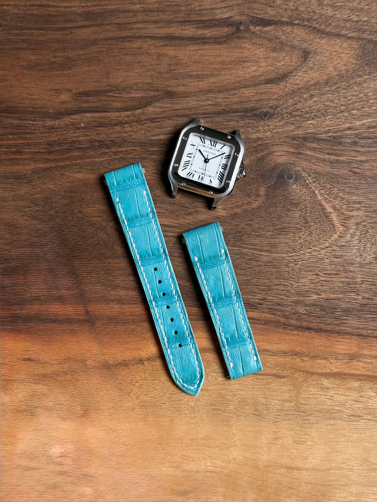 Cartier Santos Lederarmband WSSA (Medium & Large) – großgenarbtes Alligatorleder, kompatibel mit Schnellwechselsystem