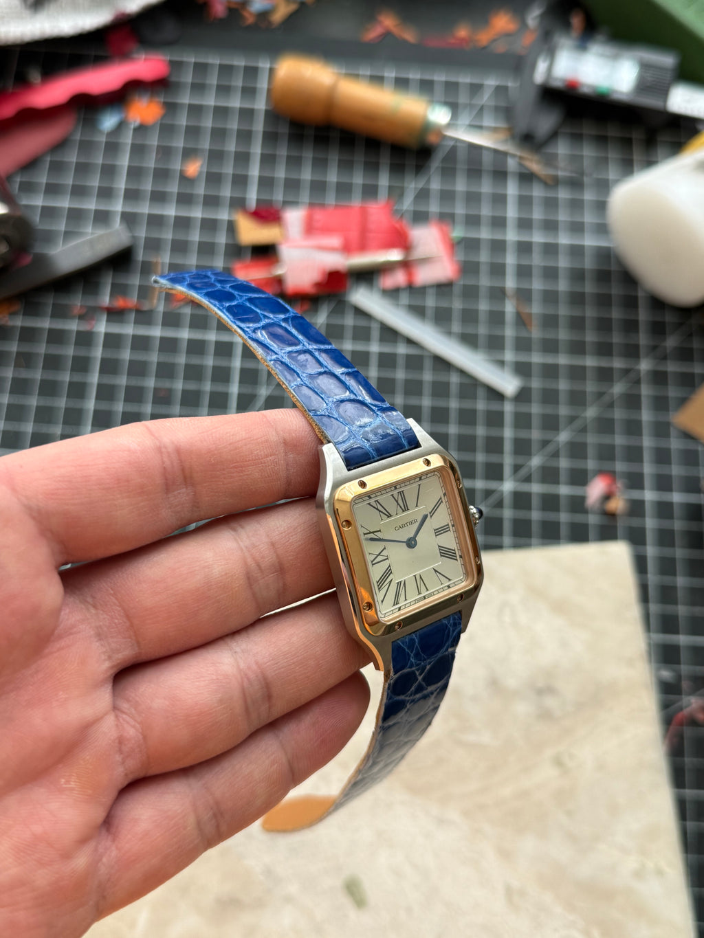Cartier Santos Dumont Leather Strap – Quick Release Compatible Shiny Alligator Leather