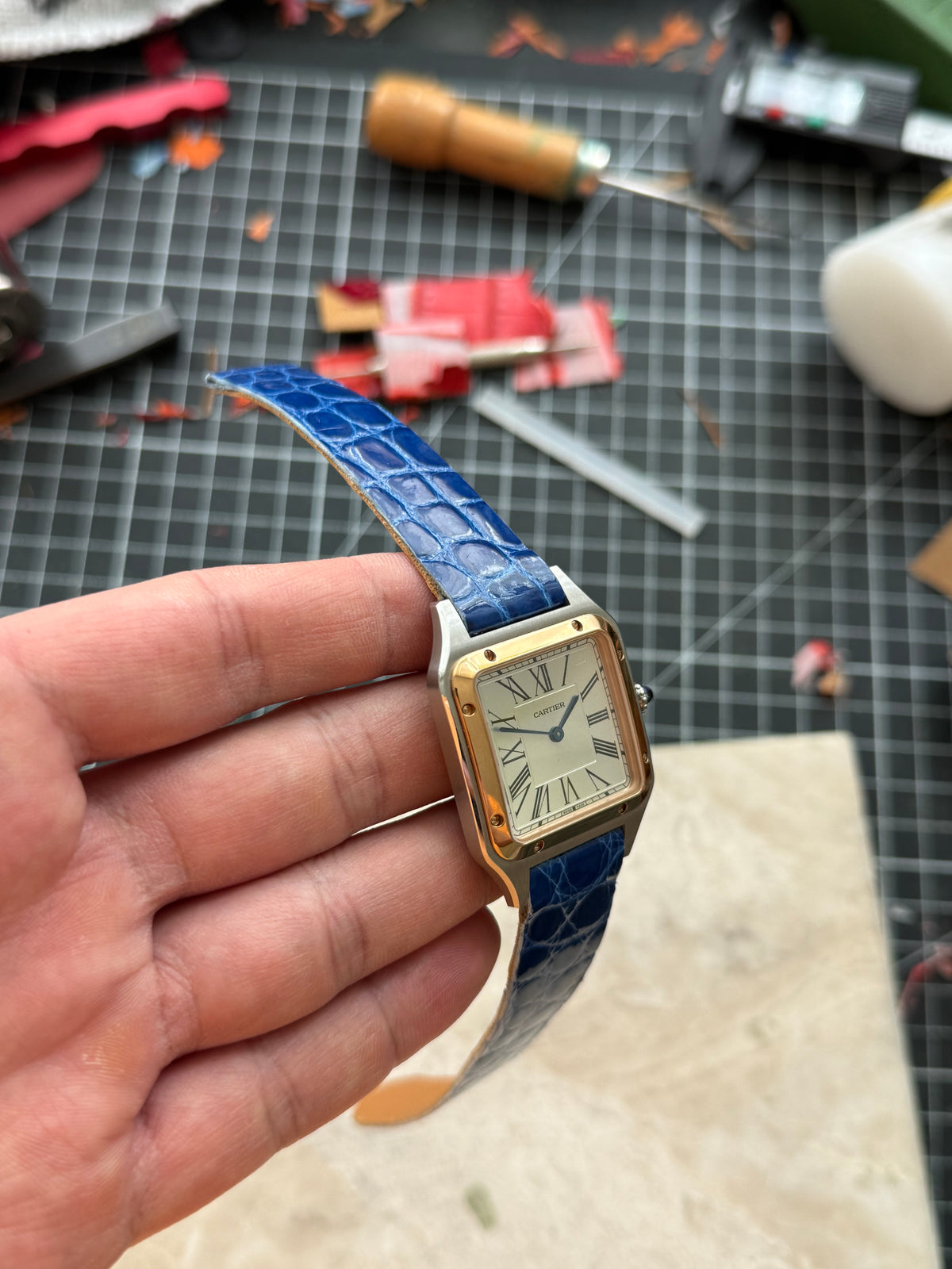 Cartier Santos-Dumont Uhrenarmband – kompatibel mit Schnellwechselsystem, glänzendes Alligatorleder