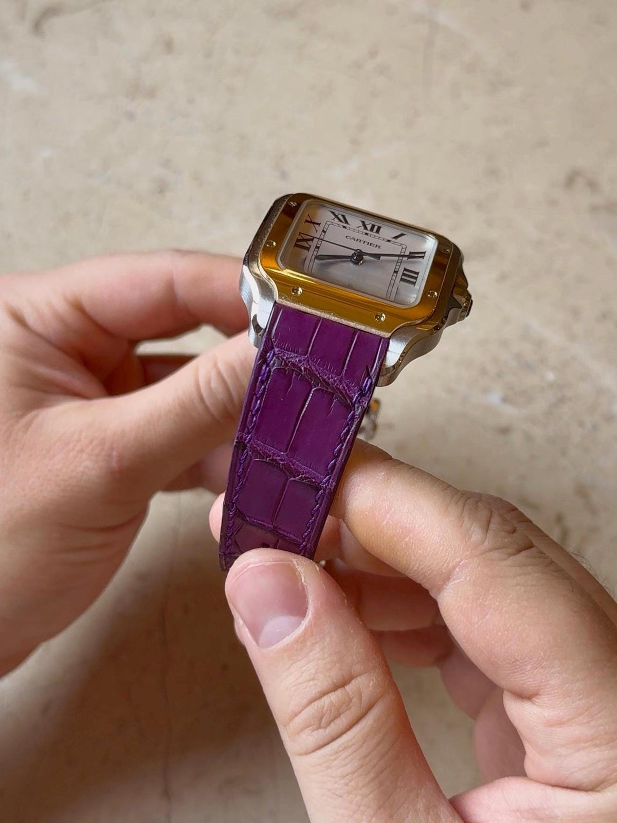 Cartier Santos Lederarmband WSSA (mittel und groß) – Schnellverschluss-kompatibles mattes Alligatorleder