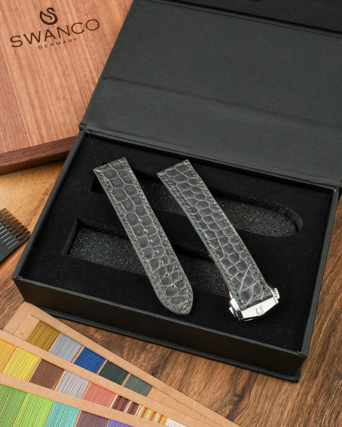Matte alligator leather strap for Omega Speedmaster & Seamaster – handmade by Atelier Taha