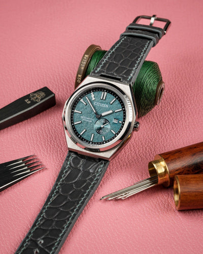 Matte alligator leather strap for Citizen Zenshin – handmade by Atelier Taha