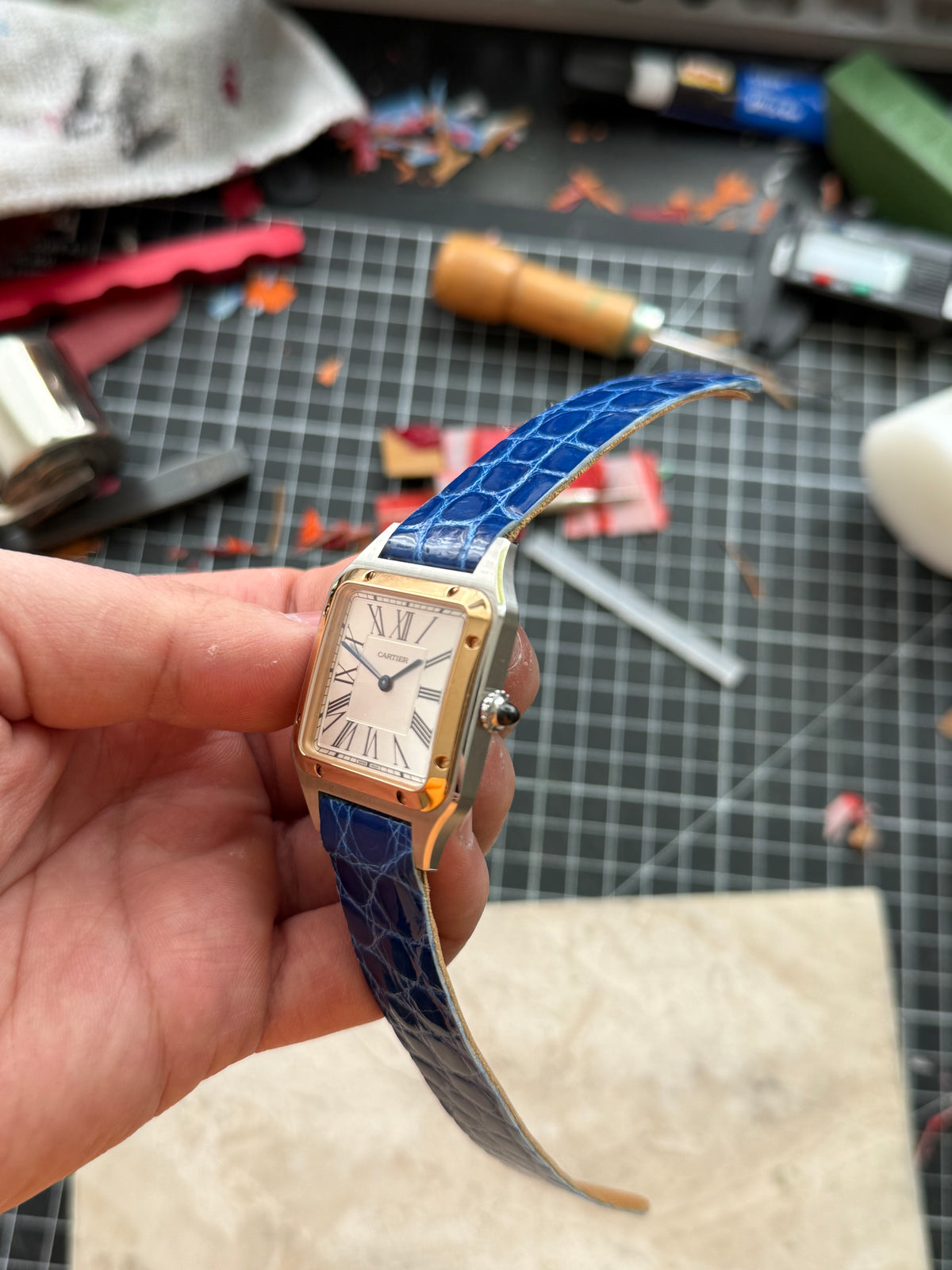 Cartier Santos-Dumont Uhrenarmband – kompatibel mit Schnellwechselsystem, glänzendes Alligatorleder