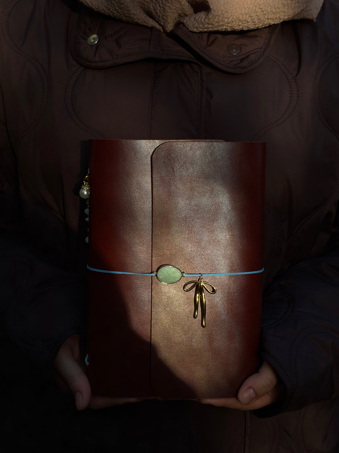 Green Stone Leather Journal Cover A5