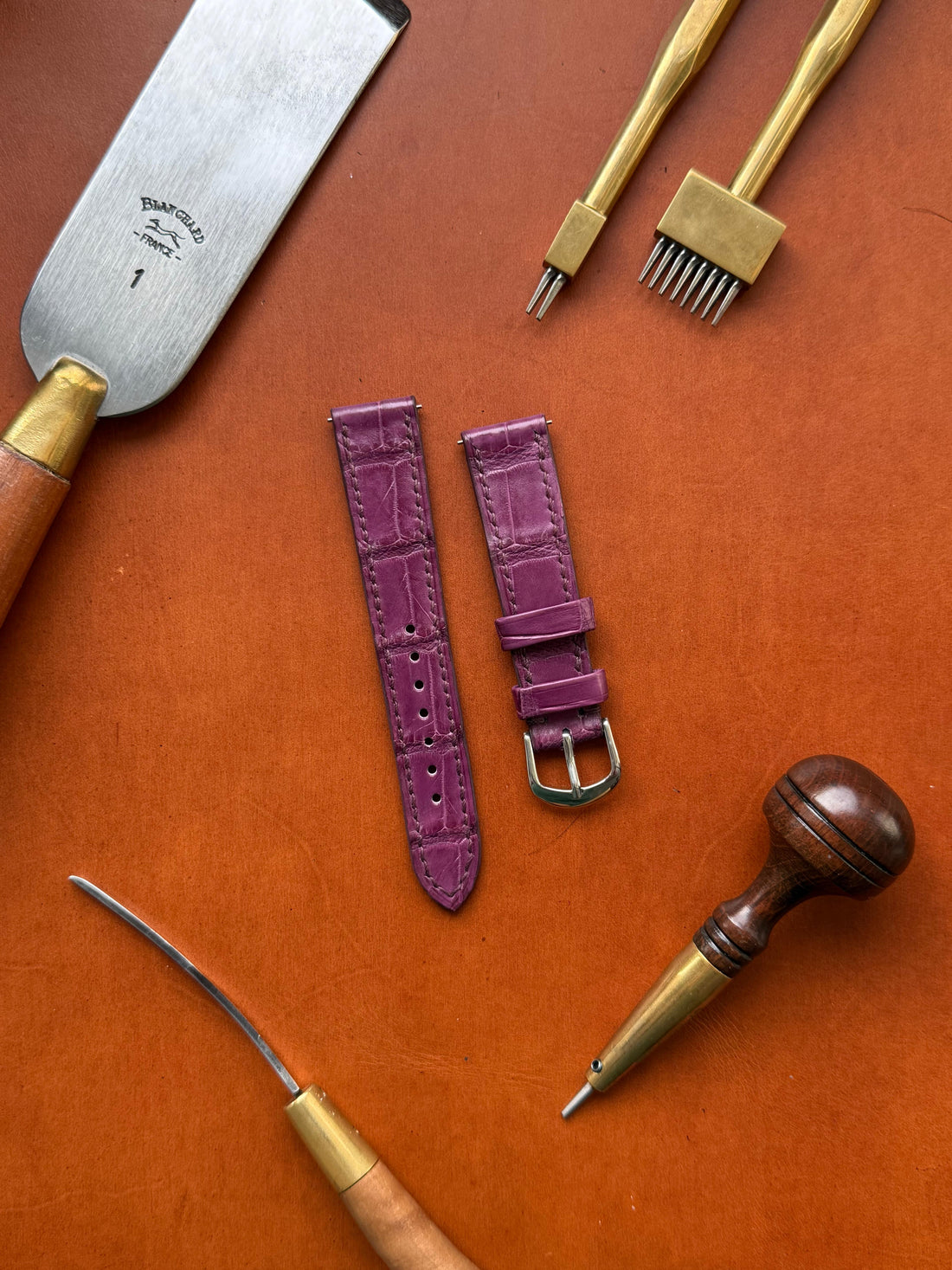Bespoke Cartier Tank Leather Watch Strap - Handmade Large Grain Alligator Leather Strap