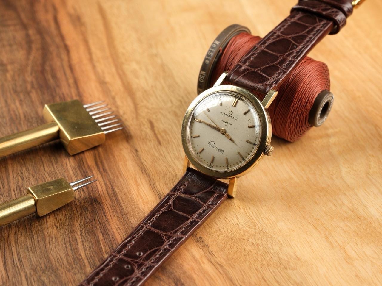 Bespoke Handmade Shiny Alligator Leather Watch Strap
