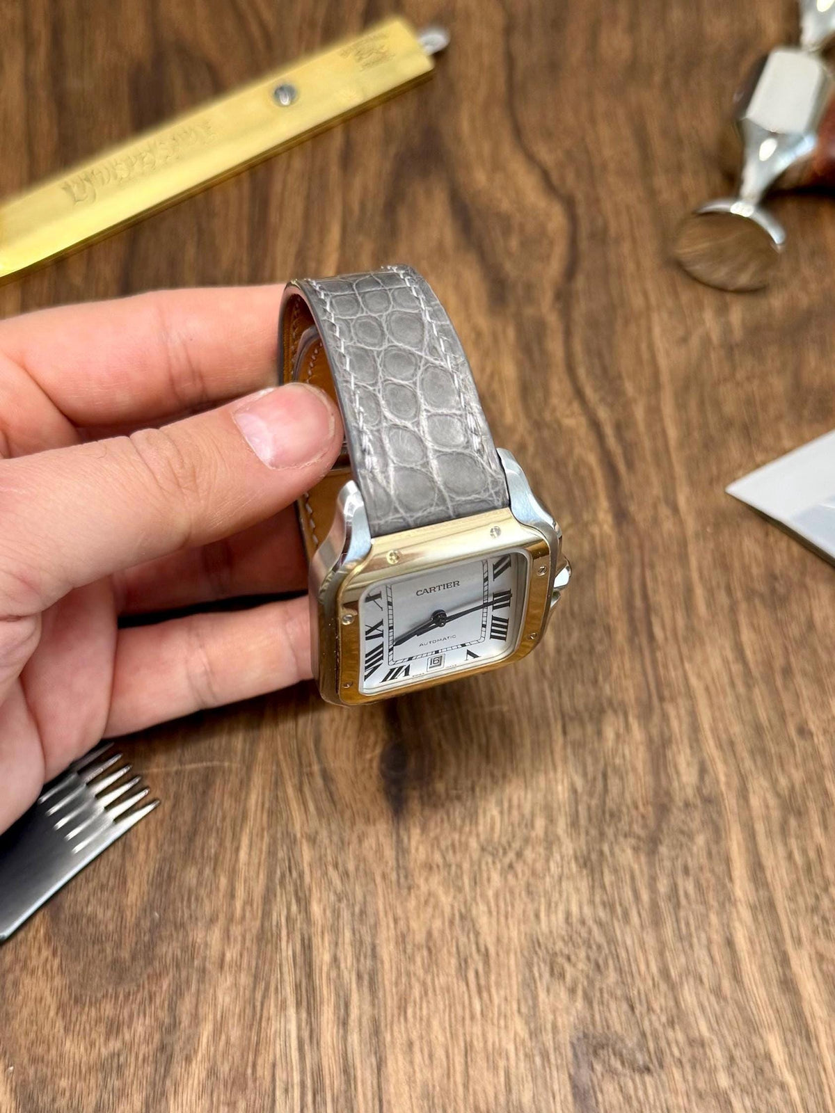 Cartier Santos Lederarmband WSSA (mittel und groß) – Schnellverschluss-kompatibles mattes Alligatorleder