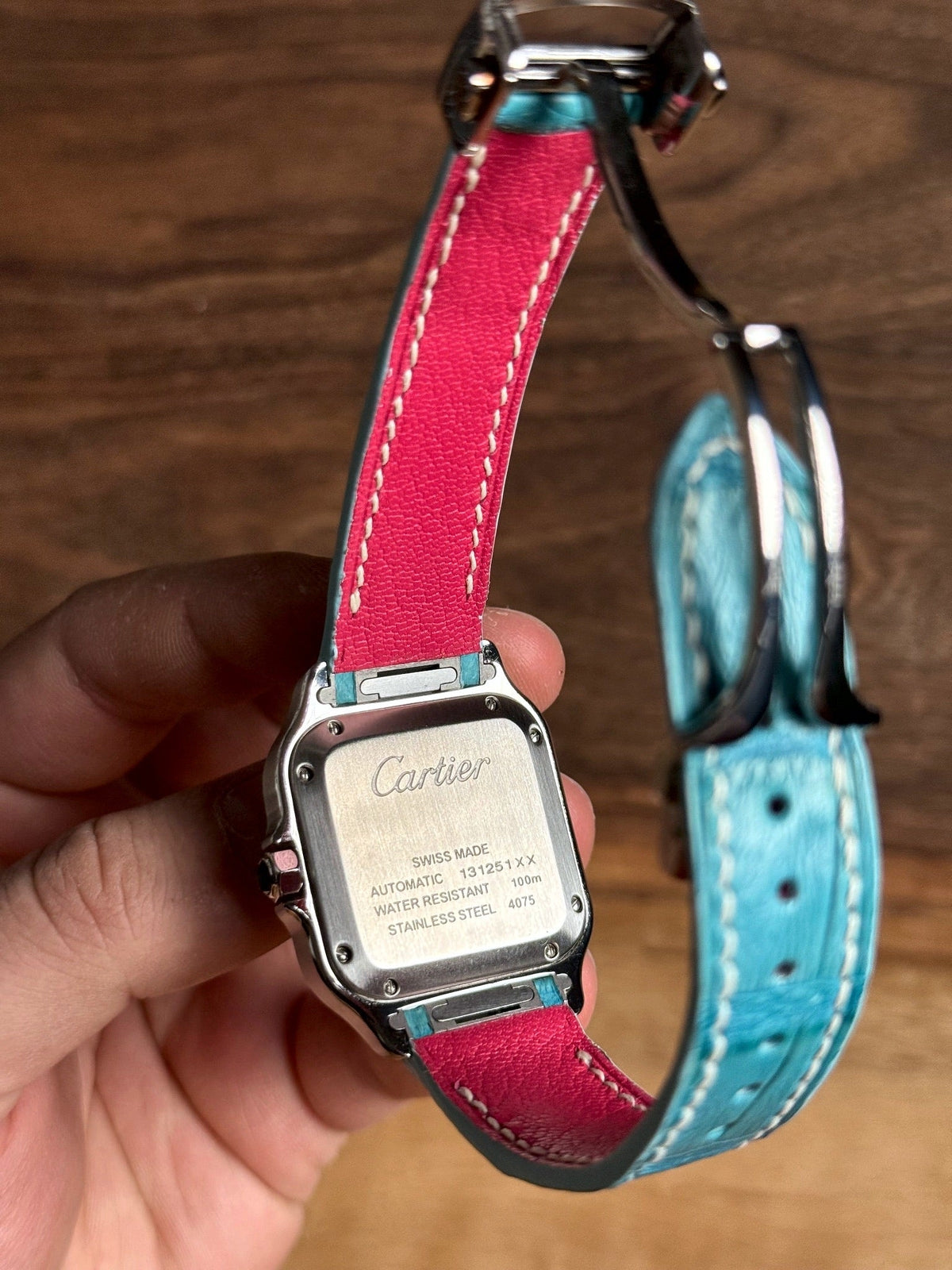Large grain alligator leather strap for Cartier Santos WSSA – handmade by Atelier Taha