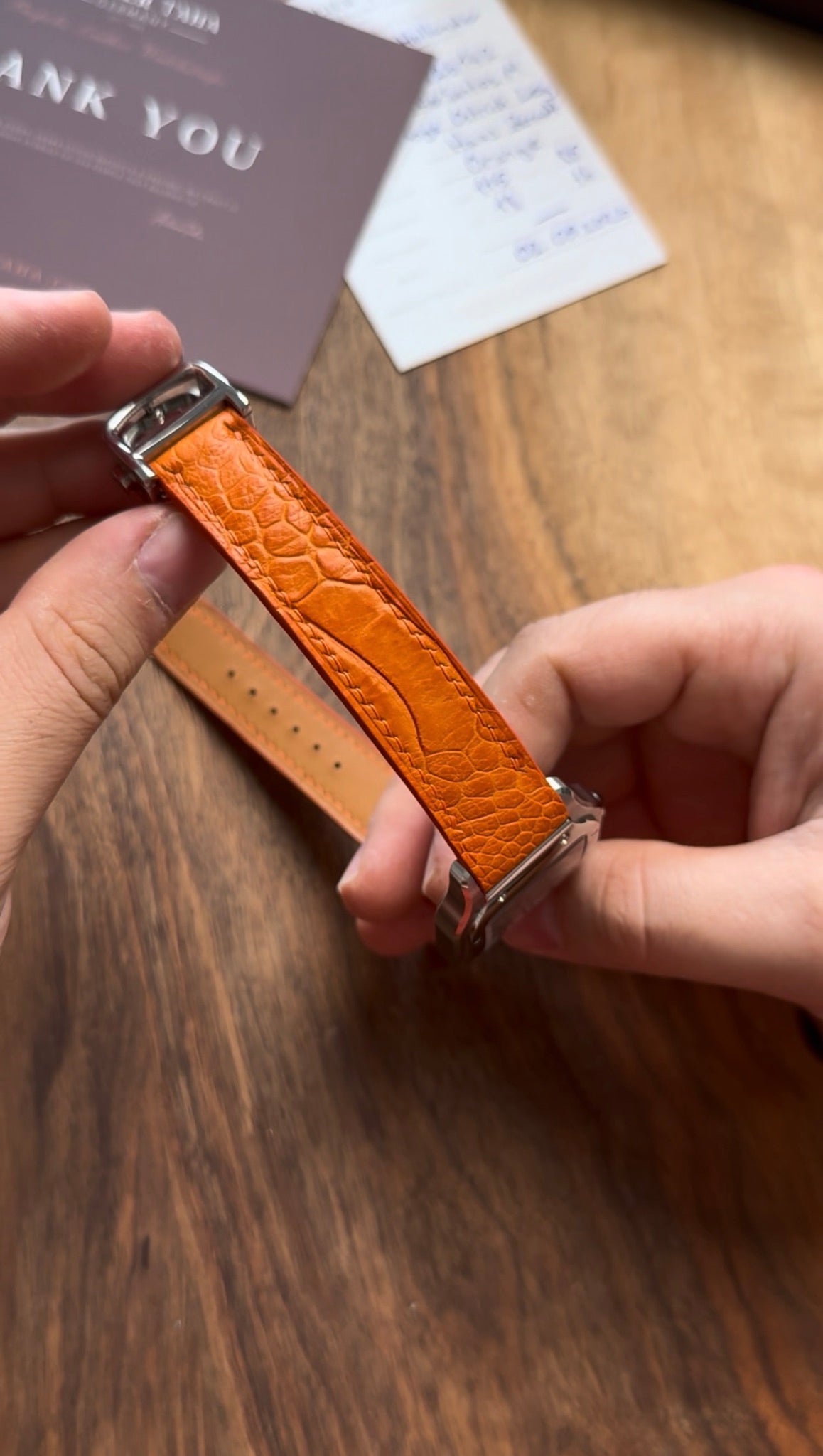 Ostrich leg leather strap for Cartier Santos WSSA – handmade by Atelier Taha