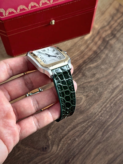 Shiny alligator leather strap for Cartier Santos WSSA – handmade by Atelier Taha