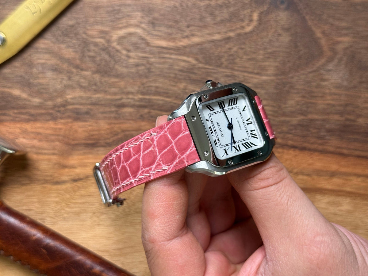 Shiny alligator leather strap for Cartier Santos WSSA – handmade by Atelier Taha