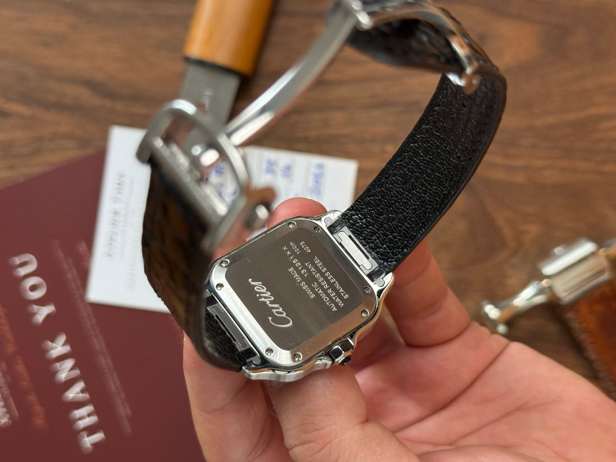 Shiny alligator leather strap for Cartier Santos WSSA – handmade by Atelier Taha