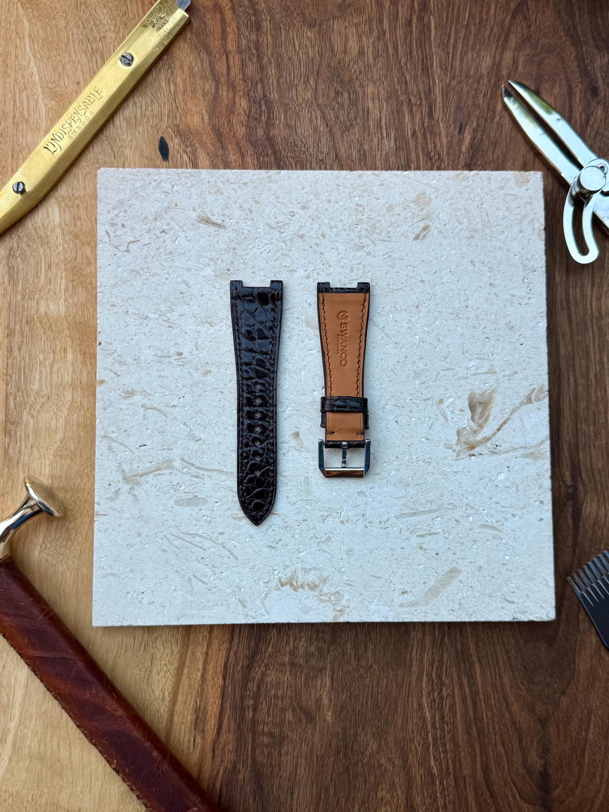 Shiny alligator leather strap for Citizen Zenshin – handmade by Atelier Taha