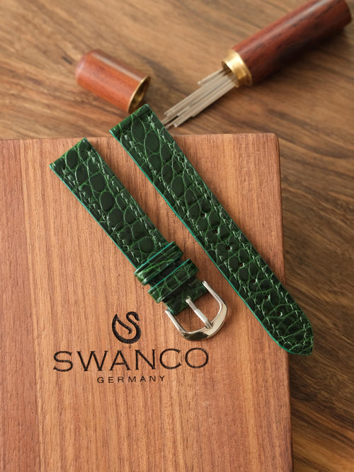 Bespoke Cartier Tank Leather Watch Strap - Handmade Shiny Alligator Leather Strap