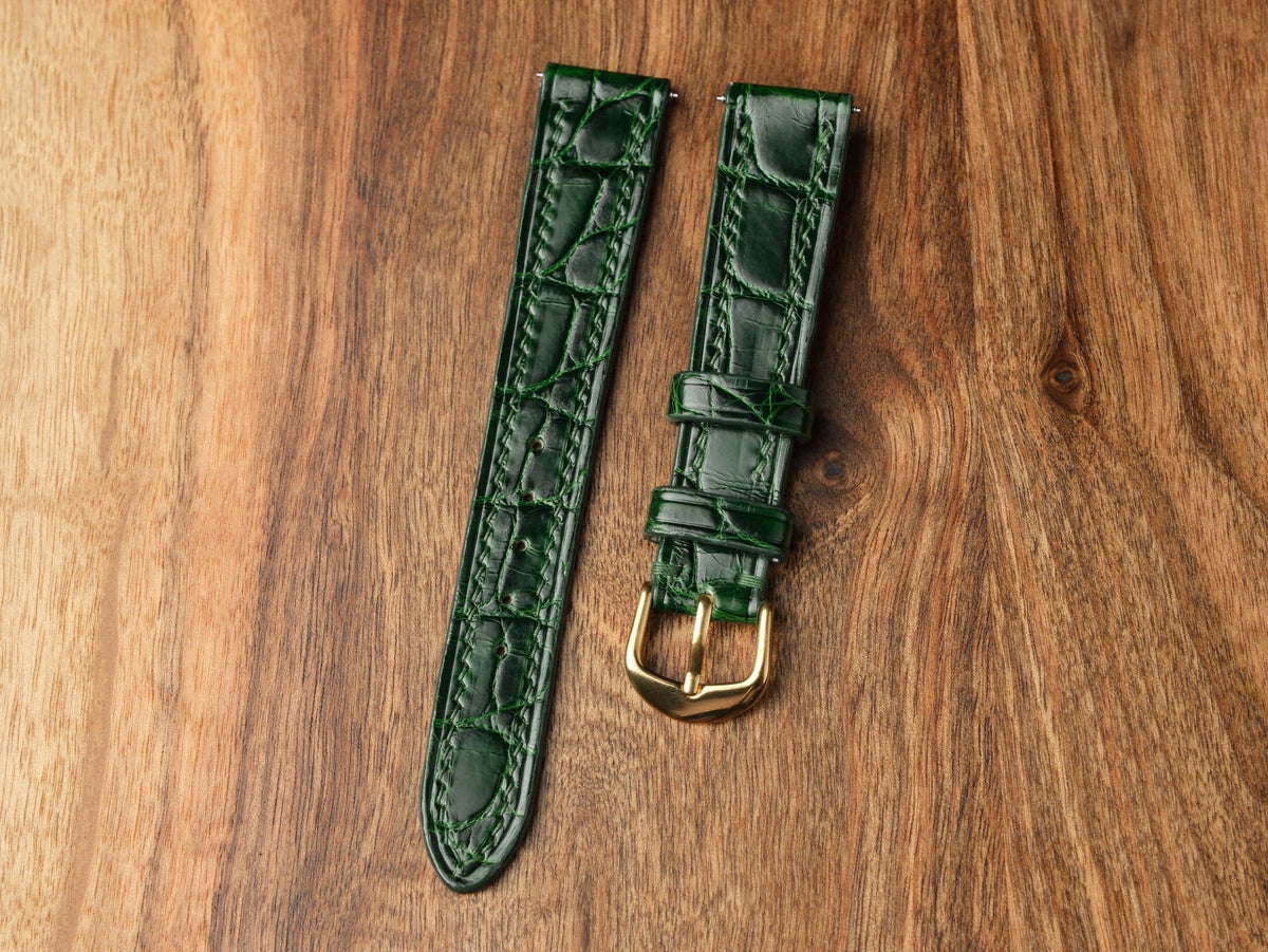 Shiny alligator leather strap – handmade by Atelier Taha