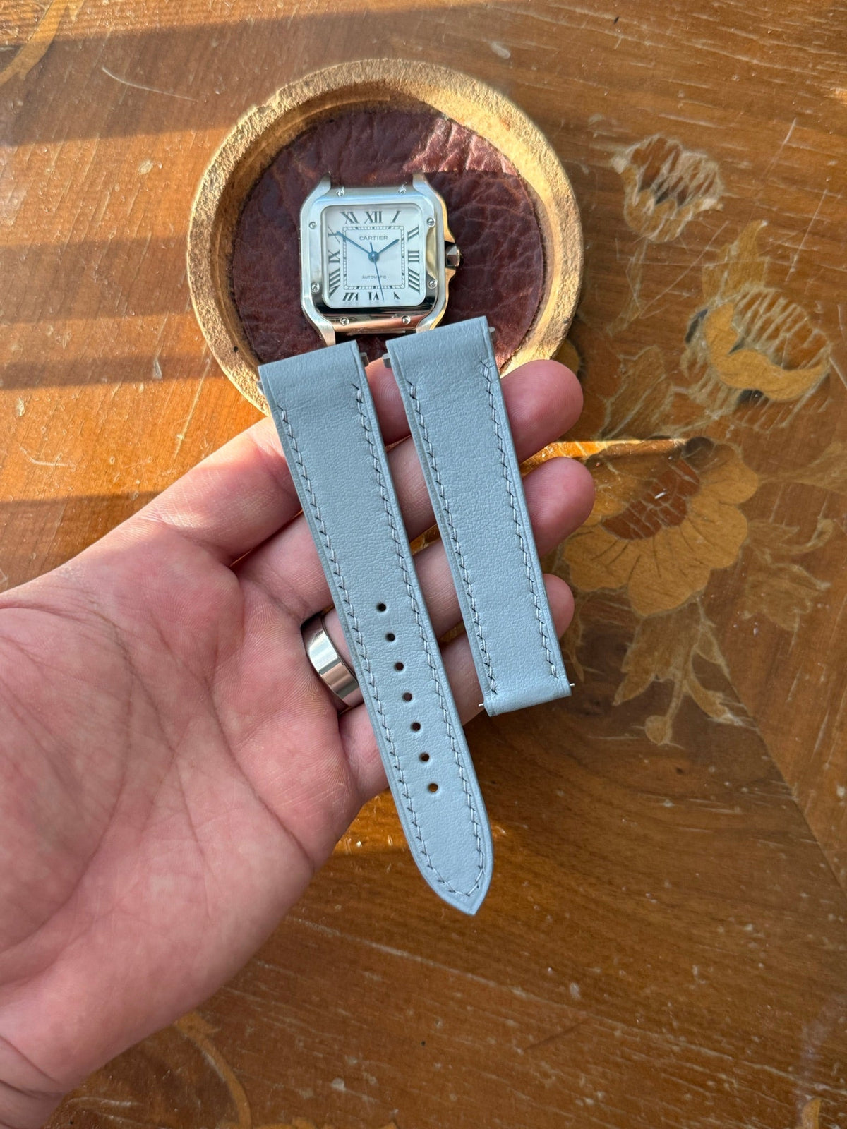 French goat leather strap for Cartier Santos-Dumont – handmade by Atelier Taha